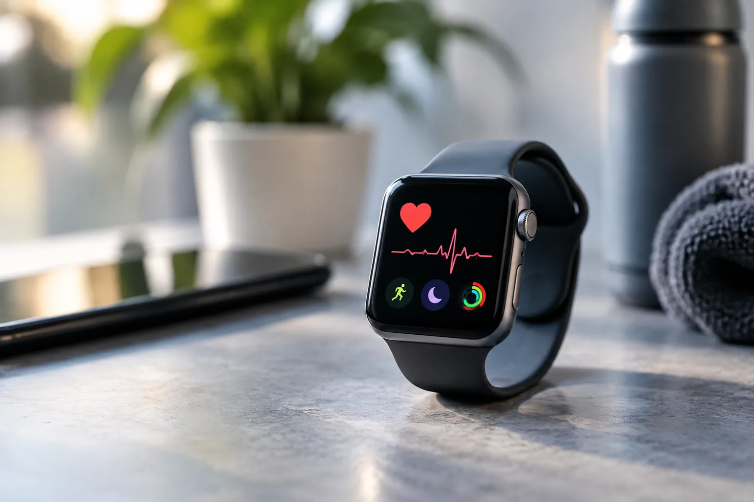 Smartwatch mit Herzfrequenz-, Schlaf- und Aktivitätsdaten auf dem Display