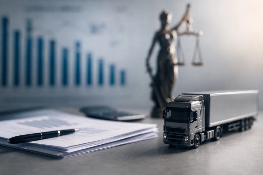 Anonymer Logistikstandort mit mehreren Kühl-Lkw auf einem Betriebshof als Symbol für Spedition und Insolvenzverfahren
