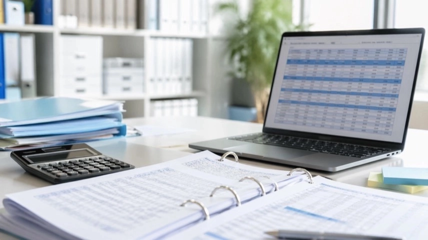 Schreibtisch mit Laptop und Gehaltstabelle zur Beamtenbesoldung 2026 im öffentlichen Dienst
