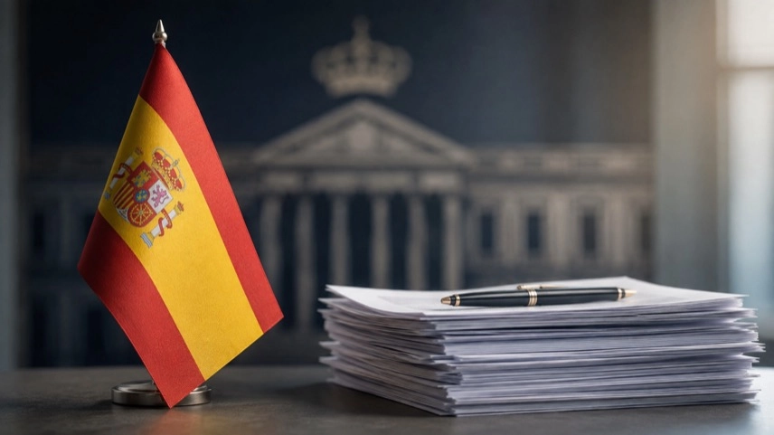 Anonymer Besprechungstisch mit Akten, Europakarte und Unterlagen zur Ceuta-Krise und zum spanischen Geheimdienst