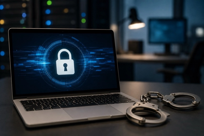 Laptop mit Netzwerkdarstellung und neutralem Verkehrsgerät als Motiv für Cybersicherheit und digitale Lieferketten