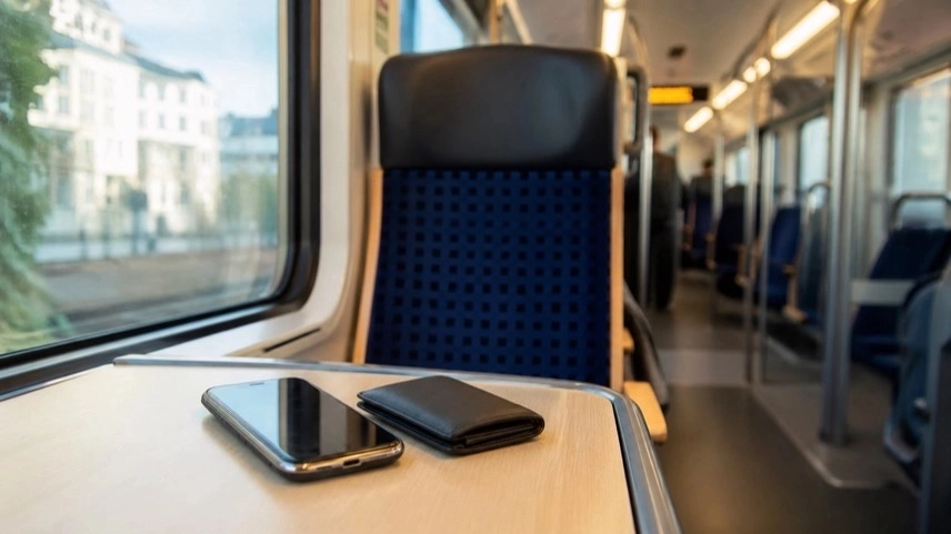 Innenraum eines Nahverkehrszugs mit Smartphone und Ticket-App als Symbol für das Deutschlandticket und regionale Preisunterschiede