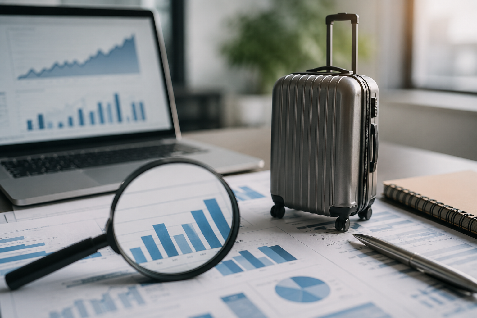 Hotelzimmer mit Schlüssel, Kalender und Statistik als Motiv für Deutschlandtourismus und Übernachtungen 2026