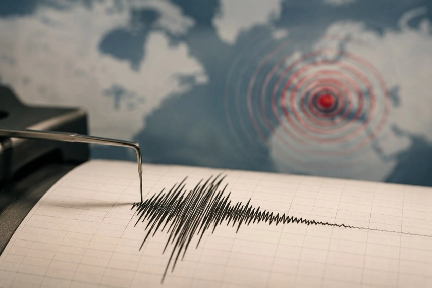 Seismische Messstation vor tropischer Küstenlandschaft als Motiv zum Erdbeben auf Flores in Indonesien