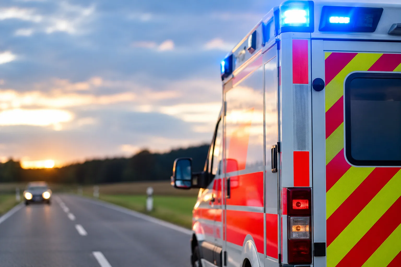 Rettungsfahrzeug auf einer generischen Landstraße als Motiv zu einem schweren Verkehrsunfall auf der B56n