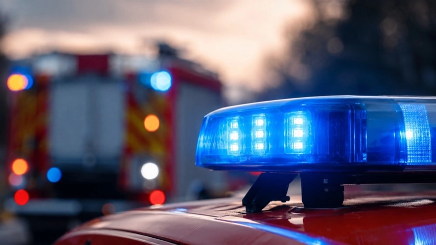 Generisches Rettungsfahrzeug auf anonymer Straße als Symbol für einen Einsatz nach Schüssen in Köln
