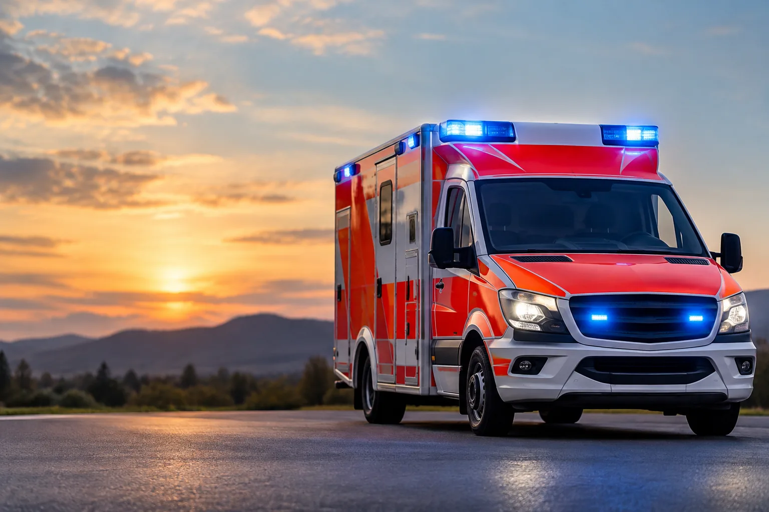 Neutrales Rettungsfahrzeug auf freier Fläche ohne erkennbare Unfallstelle oder Personen.