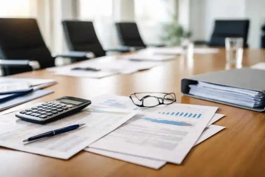 Besprechungsraum mit Tisch und Unterlagen zur Debatte um Krisenbonus im öffentlichen Dienst und Beamte