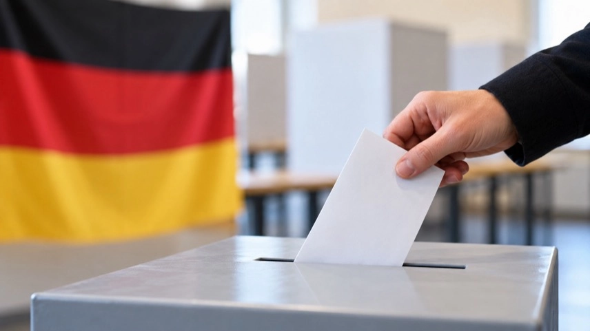 Stimmzettel und Wahlumschlag vor einer abstrahierten Karte mit Wahlkreisen in Sachsen-Anhalt.