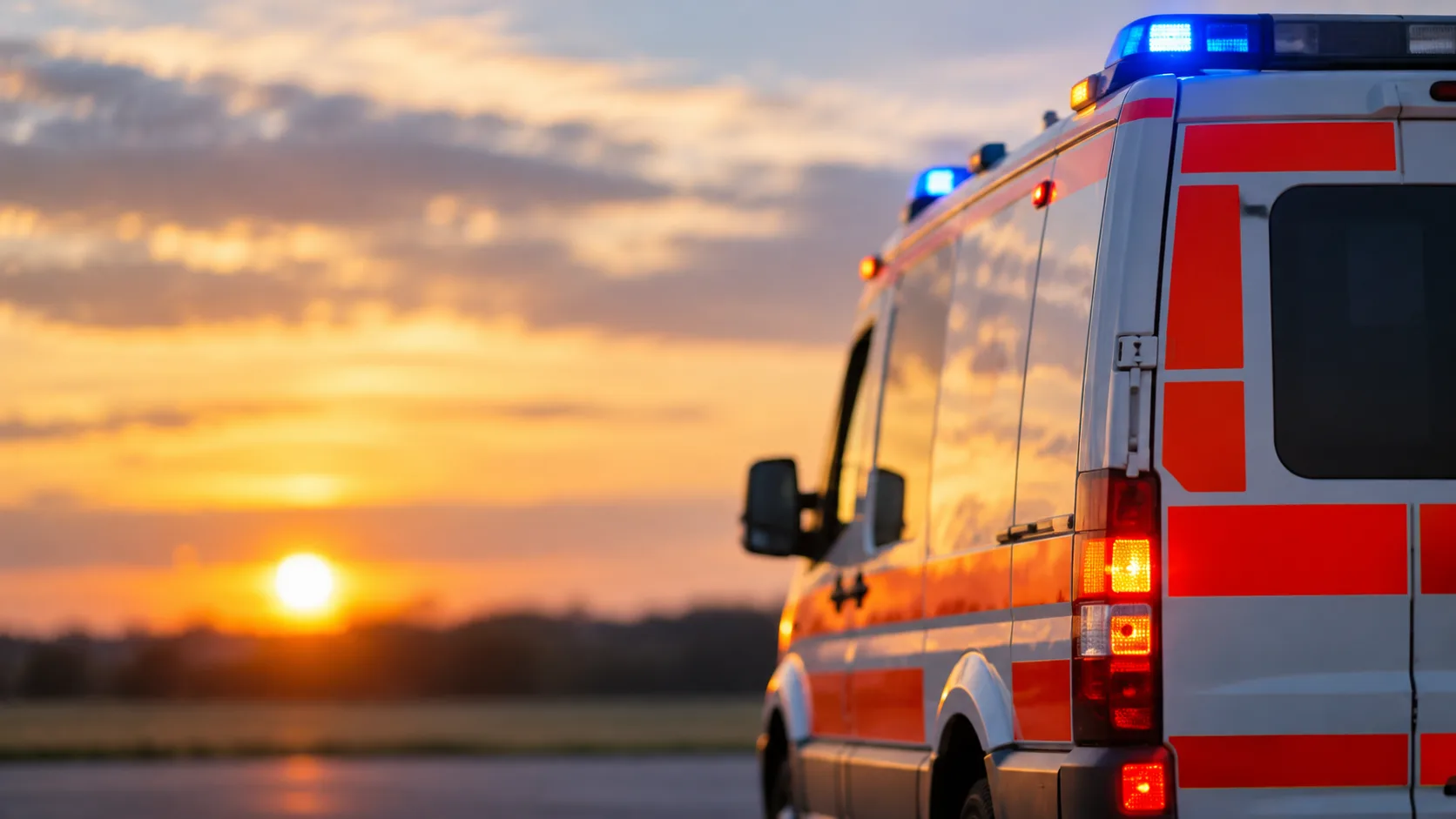 Neutrales Rettungsfahrzeug auf freier Fläche vor unscharfem Hintergrund ohne Personen oder erkennbare Ortsmerkmale.