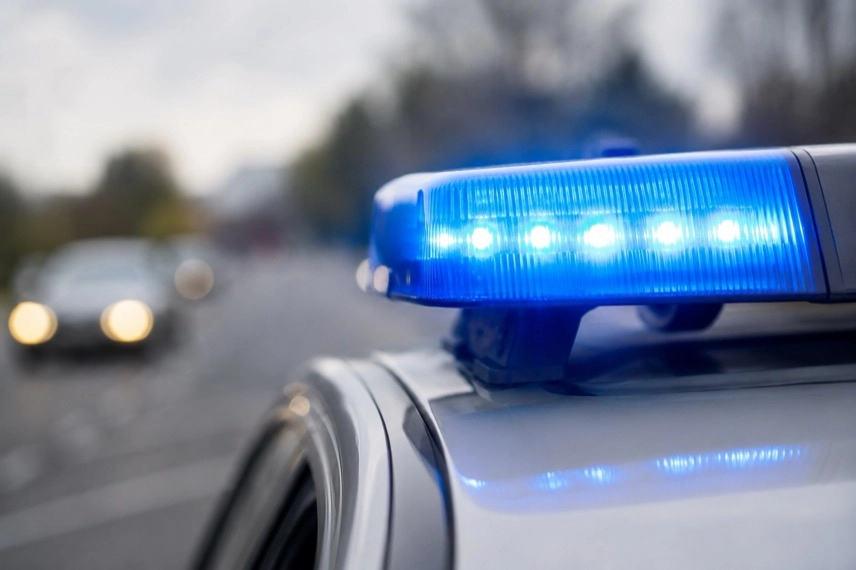 Neutrales Rettungsfahrzeug als Motiv zu einem Motorradunfall auf der B293 bei Bretten.