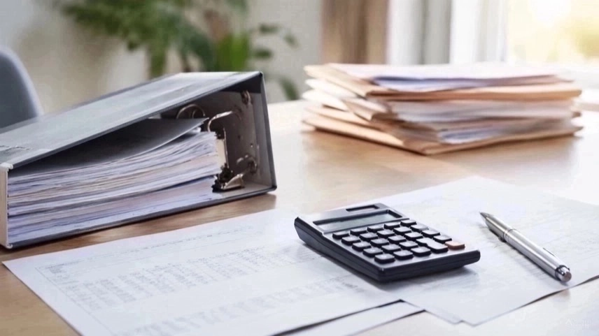 Rentendokumente, Taschenrechner und Kontoauszüge zur Riester-Rente und Altersvorsorge Entscheidung