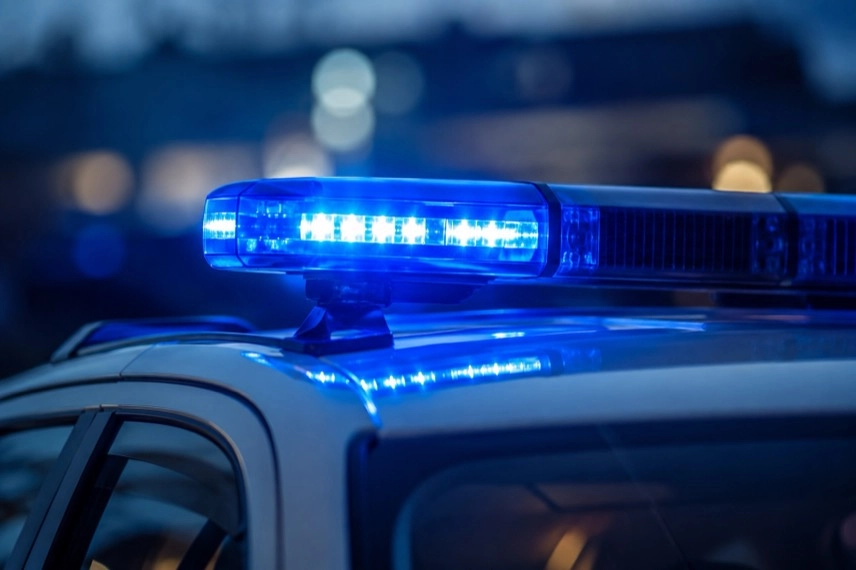Generisches Polizeifahrzeug mit Blaulicht als Motiv zu Polizeiwarnungen vor Einbrüchen mit Säure