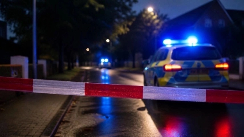Polizeieinsatz mit Absperrband in Wohngebiet nach Messerattacke in Bad Ems bei Dämmerung