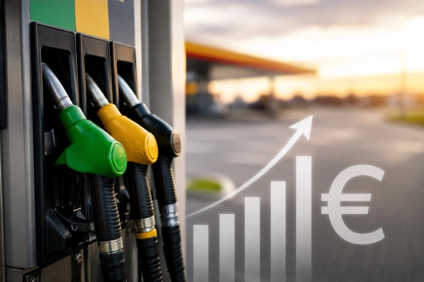 Zapfsäule mit Preisanzeige für unterschiedliche Spritpreise an einer neutralen Tankstelle.