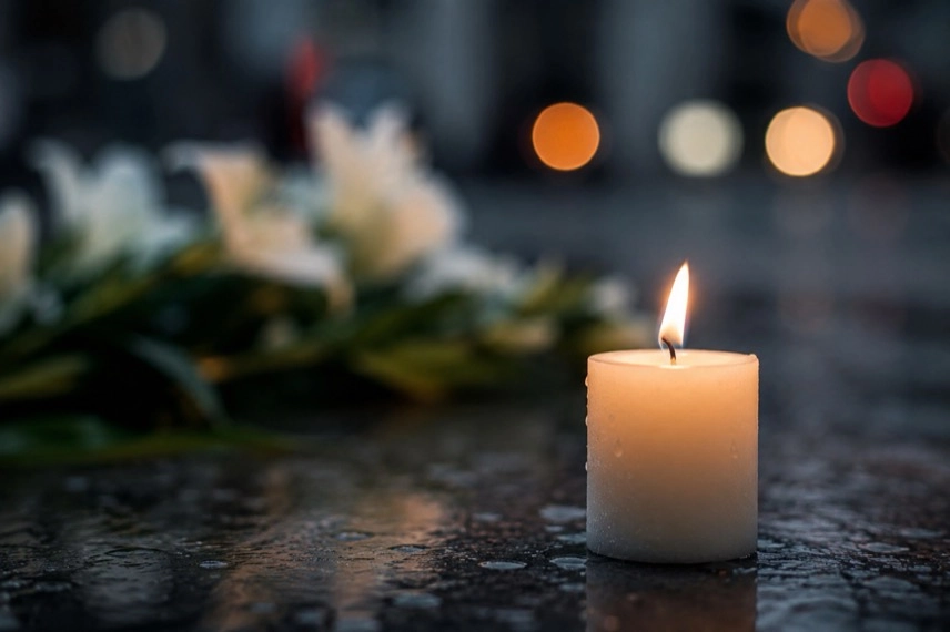 Neutrales Rettungsfahrzeug auf einer menschenleeren Straße als Motiv zum Thema schwerer Verkehrsunfall