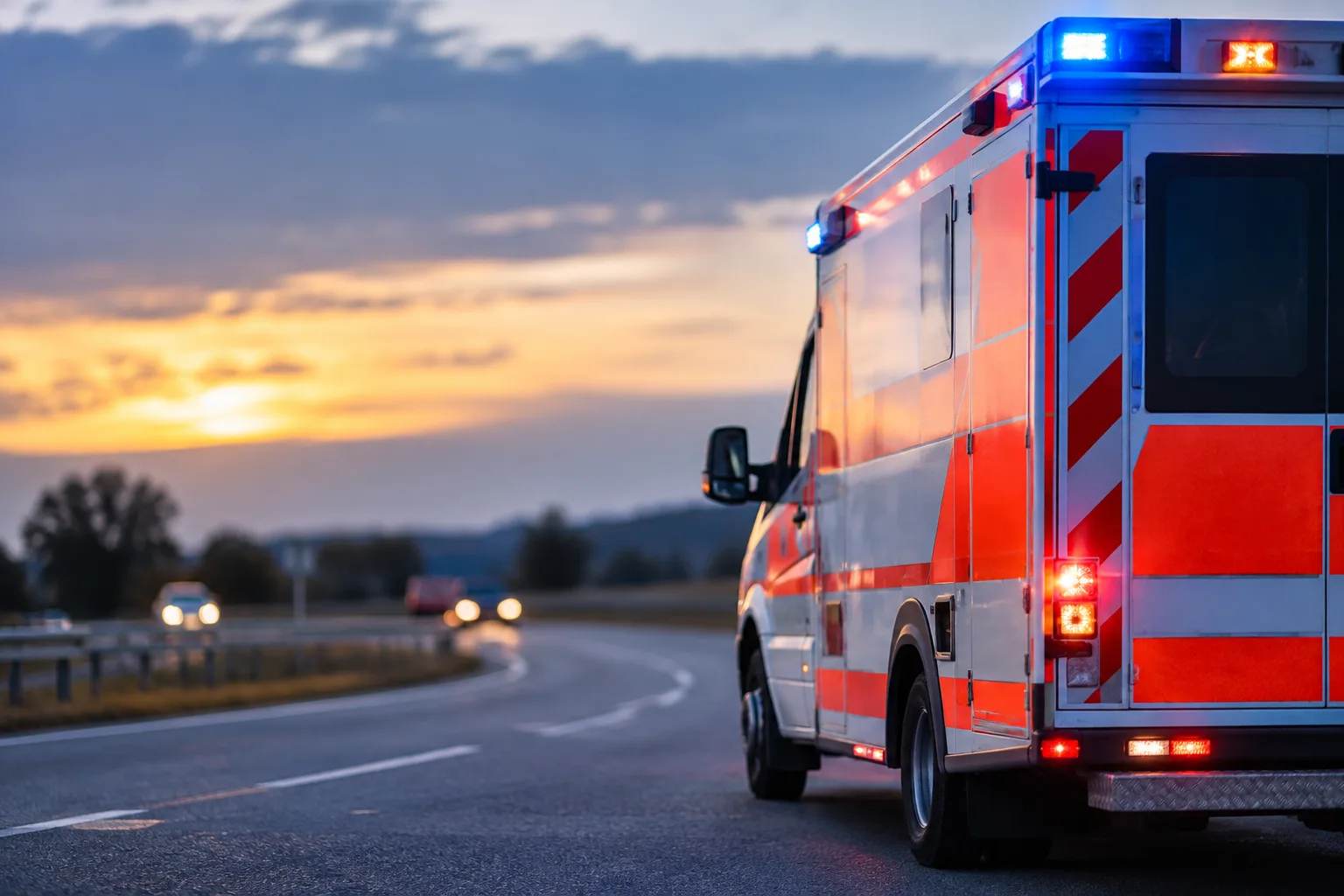 Neutrales Rettungsfahrzeug an einer Straßenkreuzung als Motiv zu einem Verkehrsunfall bei Klardorf