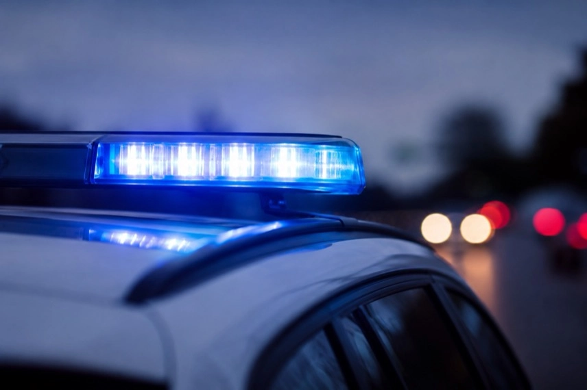 Polizeifahrzeug mit blauem Warnlicht als neutrales Motiv zur Vermisstensuche der Polizei in Dresden