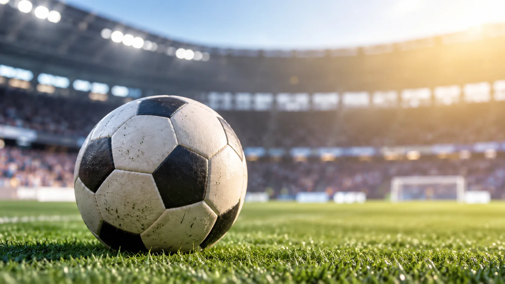 Fußball auf dem Rasen eines neutralen Stadions als Motiv zu Nationalmannschaft und Nations League