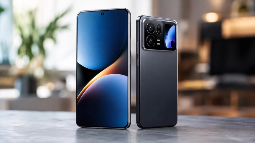 Zwei Premium-Smartphones mit großem Display, Kameramodul, Rückdisplay und symbolisch dargestelltem Snapdragon-Chip.