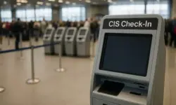 Symbolfoto Flughafen Check-in Automat ausgeschaltet – Cyber-Angriff auf Flughafensysteme betrifft auch Berlin BER mit Störungen und Verzögerungen.