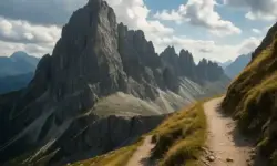 Dolomiten Symbolbild – steiler Bergpfad mit Felsen und Gipfeln, als illustrative Nachstellung zum tödlichen Absturz eines deutschen Wanderers.