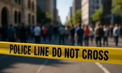 Foto einer abgesperrten Innenstadt mit Polizeiabsperrband – stellvertretend für Sicherheitsmaßnahmen nach Morddrohungen gegen Morrissey-Konzerte.