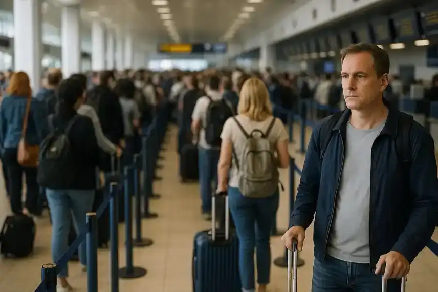 Warteschlangen von Passagieren am Flughafen nach Cyberangriff auf Check-in-Systeme in Europa.