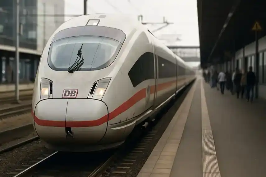 ICE-Zuges der Deutschen Bahn im Bahnhof, fotorealistisch nachgestellt, als Illustration zu Pünktlichkeitszielen und Reformen.