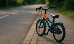Symbolbild eines Kinderfahrrads am Straßenrand mit professioneller Tiefenschärfe, Darstellung zur Veranschaulichung steigender Schulwegunfälle 2025.