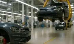 Bosch Stellenabbau – Autofabrik mit Fahrzeugen am Montageband, Nachstellung als Symbolfoto für Arbeitsplatzabbau in der Automobilindustrie.