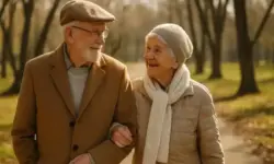 Älteres Rentnerpaar geht Arm in Arm durch einen Park, stellvertretend für Senioren im Ruhestand mit Rentnerbonus.