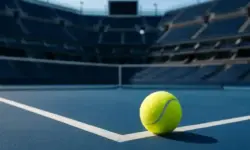Tennisball auf blauem Spielfeld im Stadion – China Open 2025 Jannik Sinner Spielplan und Uhrzeiten.