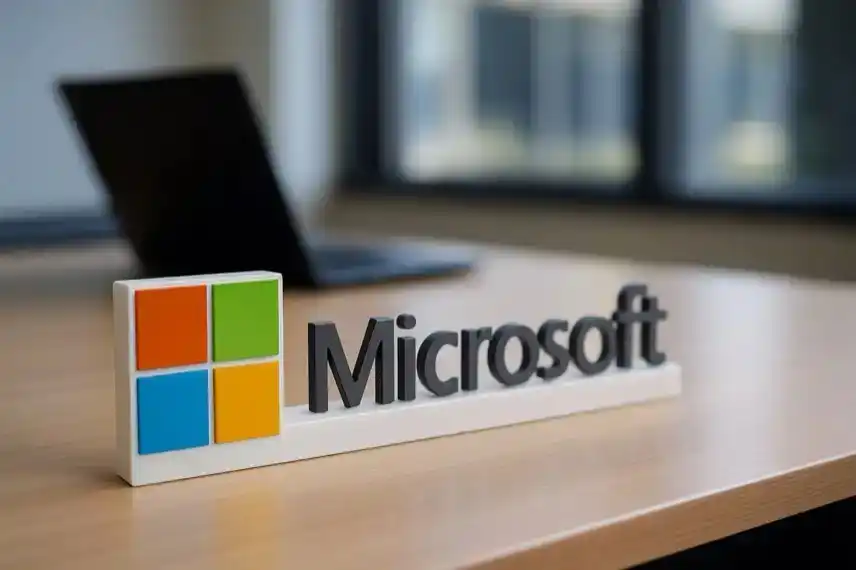 Microsoft Logo im Büro mit unscharfem Hintergrund, Symbolfoto zur Debatte um die Forderung nach Entlassung von Managerin Lisa Monaco.