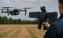 Drohne und eines Anti-Drohnen-Systems auf freiem Feld, als Illustration zur Kursrallye der DroneShield-Aktie.
