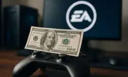 Fotorealistisches Symbolbild eines Gaming-Controllers mit Geldschein, stellvertretend für die 55-Milliarden-Dollar-Übernahme von Electronic Arts.