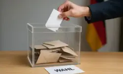 Symbolbild einer Wahlurne mit Stimmzetteln – Nachstellung zur Wahlpanne in Mülheim, bei der ein Auszählungsfehler das Ergebnis der OB-Stichwahl veränderte.