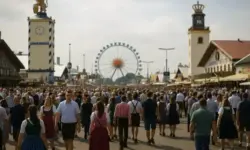 Menschenmengen auf der Wiesn, überfüllte Eingänge, Besucher im Gedränge, Fokus auf Sicherheitskonzept und Besucherlenkung.