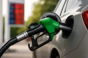 Tanken 2026: Grüner Zapfhahn an einem Auto, dargestellt als fotorealistisches Bild zur Veranschaulichung steigender Spritpreise laut ADAC-Prognose.