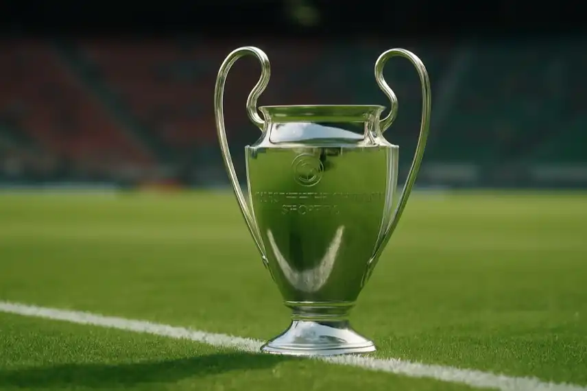 Fußball Pokal Champions League Trophäe auf Rasen Erfolgreichster deutscher Fußballer Rekord Titel