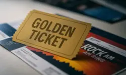 Symbolbild eines goldenen Festival-Tickets mit Aufschrift „Golden Ticket“ als Nachstellung für das BILD-Gewinnspiel zu Rock am Ring.