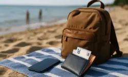 Diebstahl Tollensesee Neubrandenburg – unbeaufsichtigte Wertsachen wie Smartphone, Geldbörse und Schlüssel am Strand.