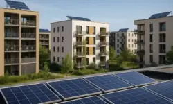 modernes Stadtquartier mit Solardächern und grünen Freiflächen als Darstellung für das Projekt Stuttgart Stadtquartier 2050.