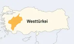Landkarte der Türkei mit hervorgehobener westlicher Region, markiert in Orange und beschriftet als „Westtürkei“.