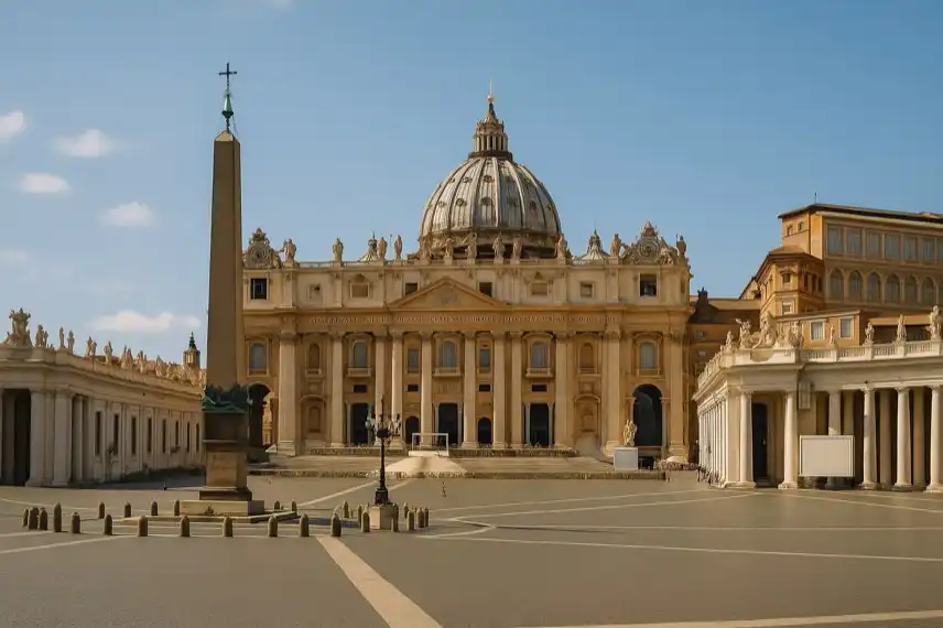 Petersdom und Petersplatz im Vatikanstaat – neutrale Darstellung als Illustration für Artikel über Papst Leo und den Konflikt mit Trump.