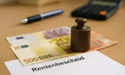 Rente: Euro-Geldscheine, Rentenbescheid und Schreibtisch – Hinweis auf Frist der Deutschen Rentenversicherung Ende Oktober 2025.
