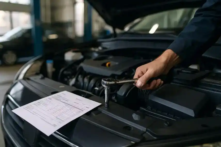 Autowerkstatt 2025 – Mechaniker mit Werkzeug am Motor, Symbolaufnahme für steigende Stundensätze und Rekordkosten bei Autoreparaturen.