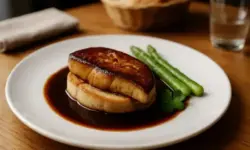 Foie gras auf weißem Teller im Restaurant, dargestellt zur Veranschaulichung des Konflikts zwischen Tierschutz und Gastronomie in Karlsruhe.