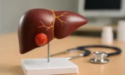 Leber mit Tumormodell, das den alarmierenden Anstieg von Leberkrebsfällen in Europa symbolisiert.