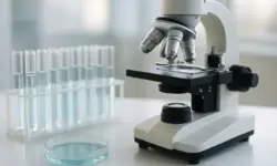Symbolbild eines modernen Labors mit Mikroskop und Reagenzgläsern, stellvertretend für Immunforschung und medizinische Entdeckungen.